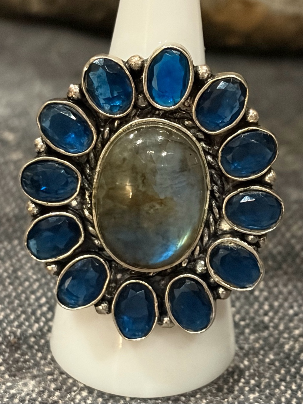 Show Stopping Cocktail Ring - Solid .925  with Natural Blue Labradorite Stones